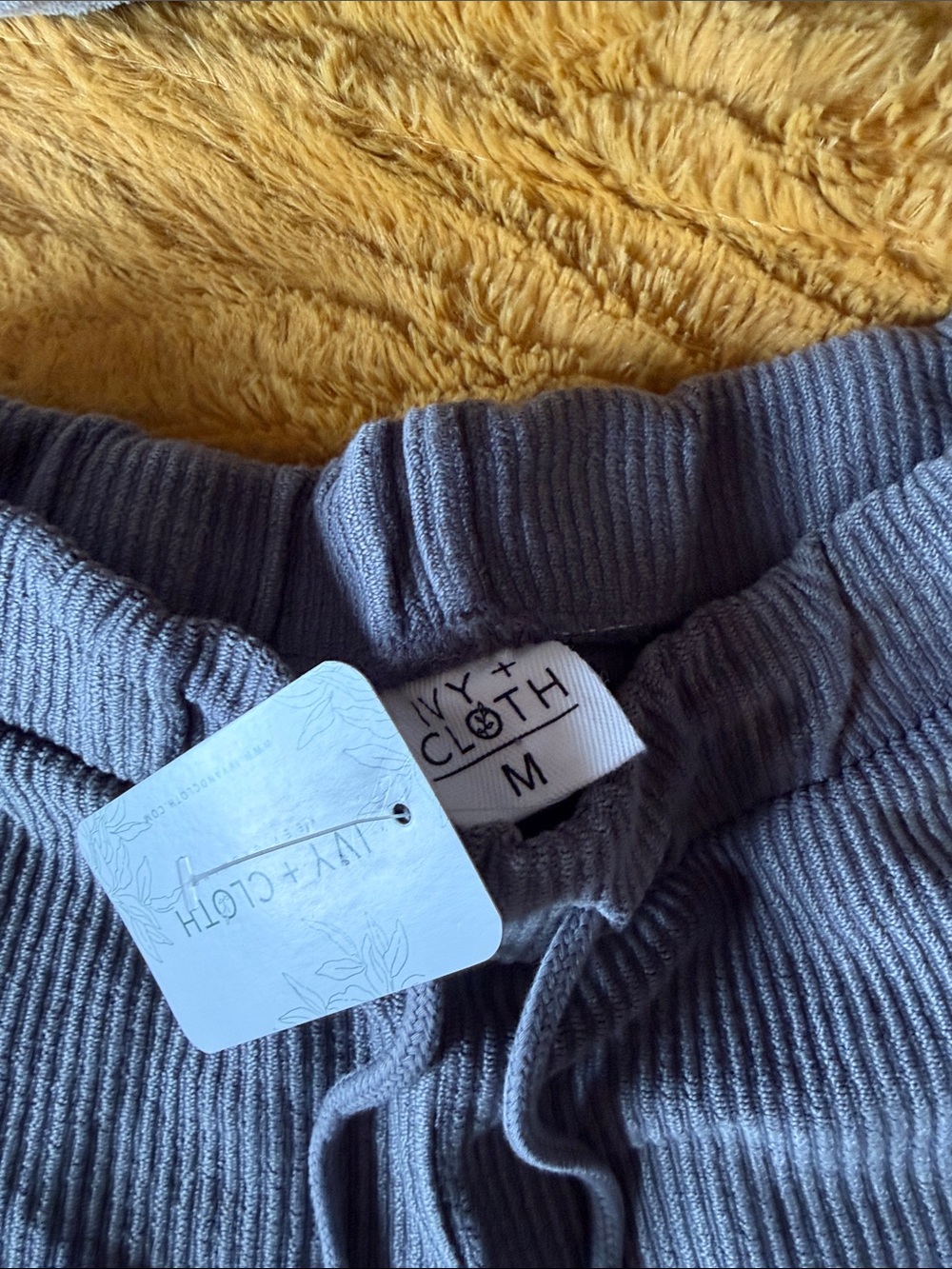 IVY + CLOTH Ribbed Gray Drawstring Shorts - Picture 2 of 3